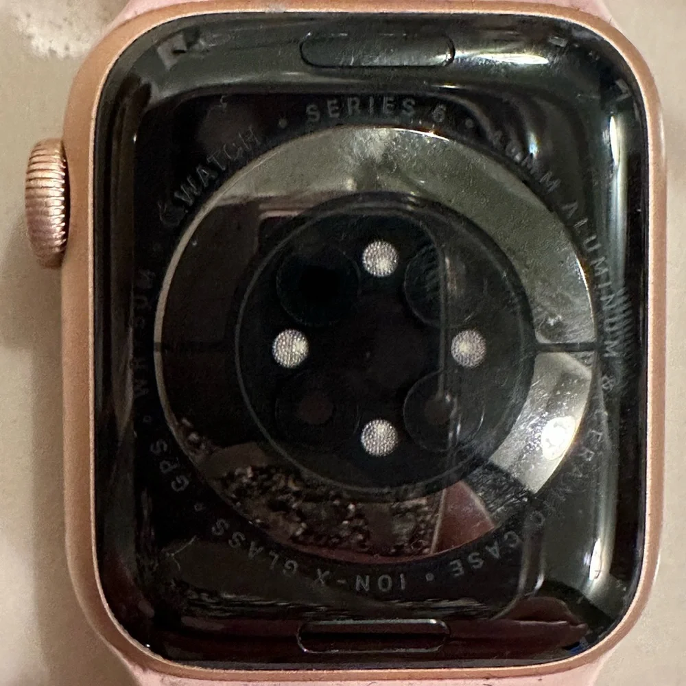 Apple Watch Series 6 Shattered Glass w Pink Bank 2 sizes & Black Peloton Band